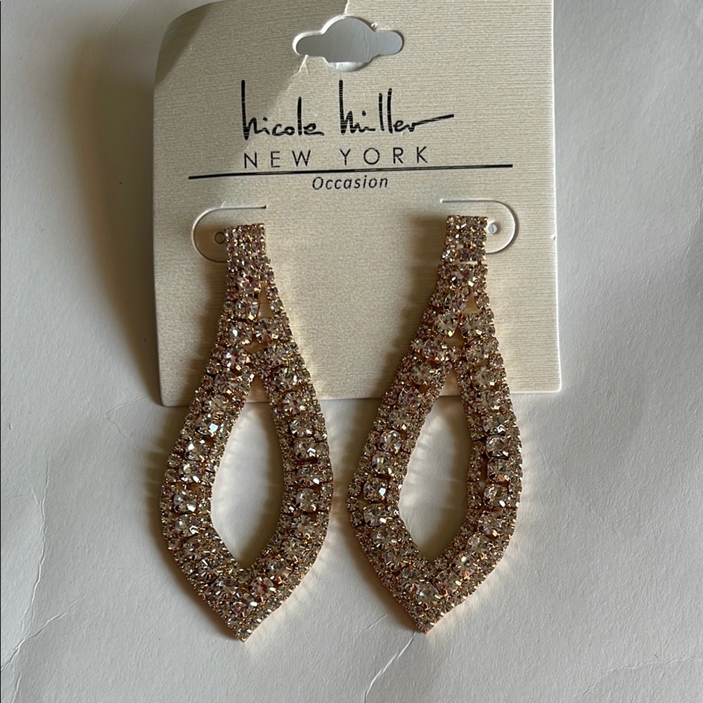 Nicole Miller Gold Teardrop Earrings with Crystalline Finish